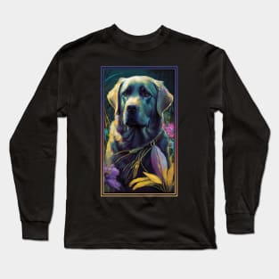 Labrador Retriever Dog Vibrant Tropical Flower Tall Digital Oil Painting Portrait 4 Long Sleeve T-Shirt